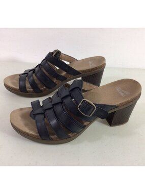 Dansko Black Leather Open Toe Clog Sandals Minimalist Chunky Heel Womens 40